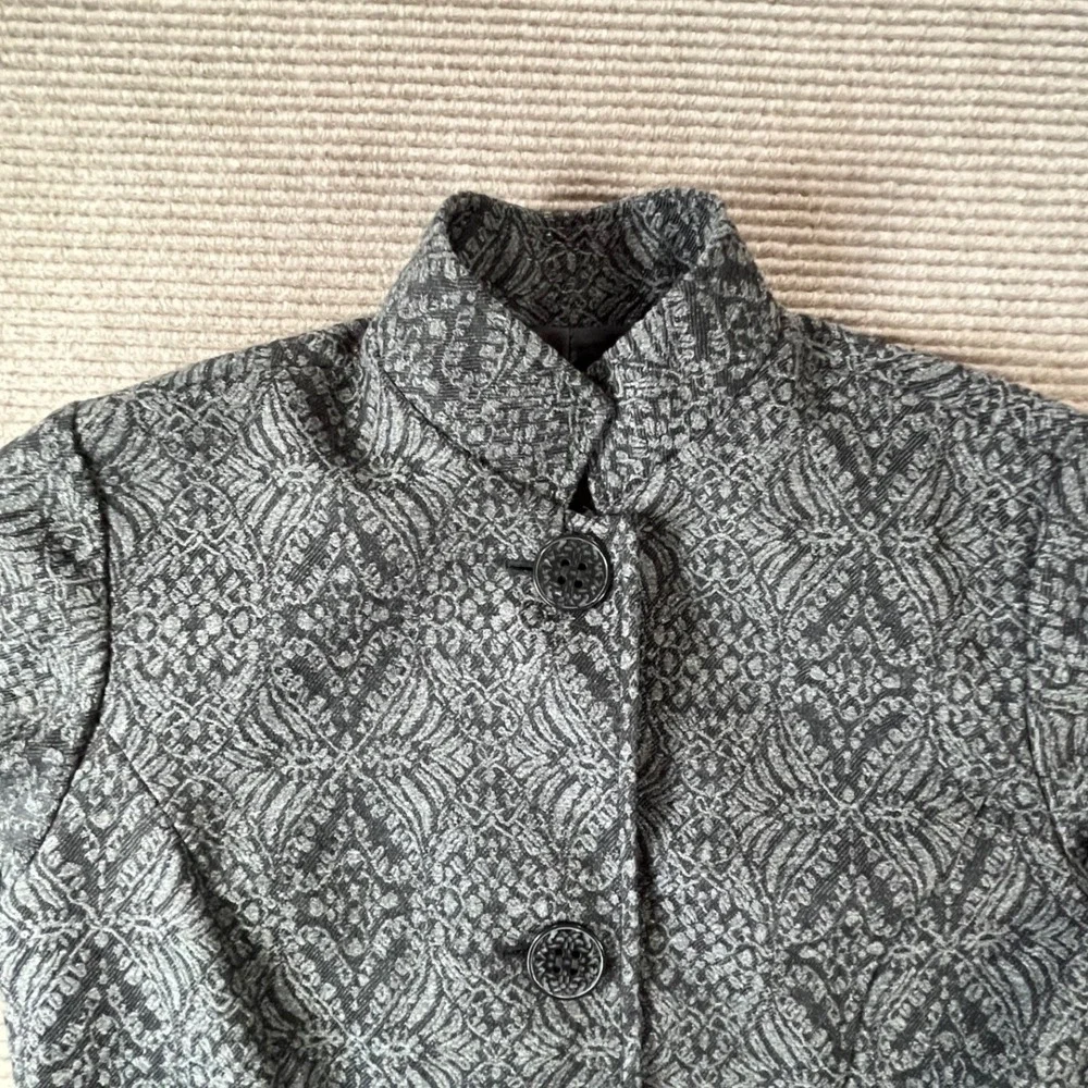 Coldwater Creek Womens Grey Black Damask Wool Blend Blazer Jacket Size 6 Pleated